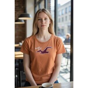 Hollister Womens Orange Laguna Beach Short Sleeve T-shirt Size L Y2K